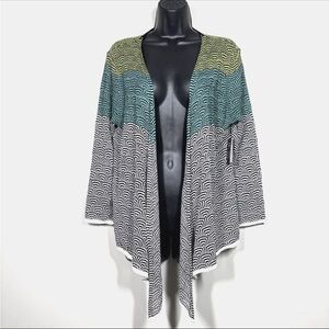 ZOZO Cardigan Sweater L Black White Geometric Pattern 4 way cardi linen viscose